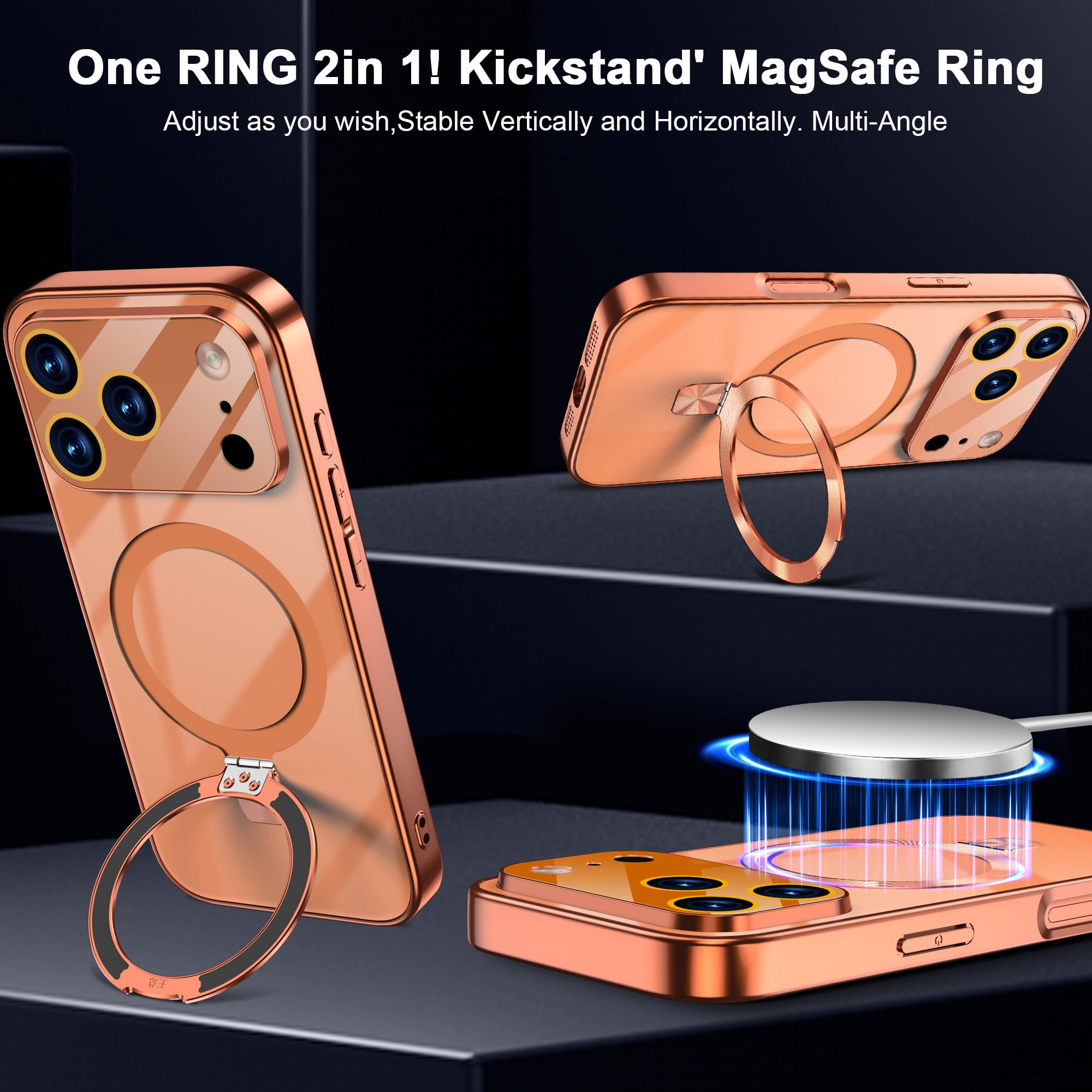 JETeacka Magnetic for iPhone 17 Pro Case with Stand MagSafe Compatible Camera Protection Military Drop Protection Not Yellowing Slim Cover, Orange