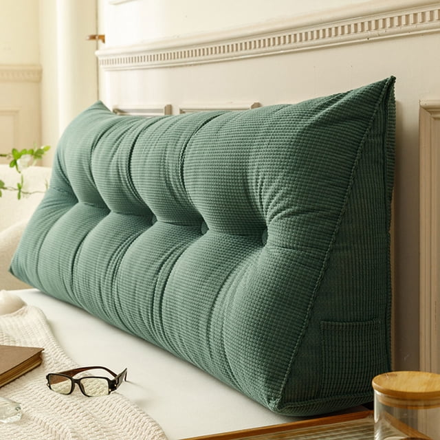 KER Large Triangular Headboard Pillow Twin XL For College Green Bed Rest Reading Pillows Backrest Positioning Support Bolster Cushion