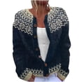 thumbnail image 5 of Women's Vintage Argyle Knit Icelandic Nordic Cardigan Sweater Coat Colorful Button Jacket Navy M, 5 of 5
