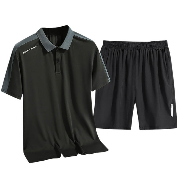 Juegos de Regalo para Hombres Cuarto de Verano Color Sólido Camiseta de Manga Corta Y Pantalones Cortos Rectos Sueltos Sobredimensionados