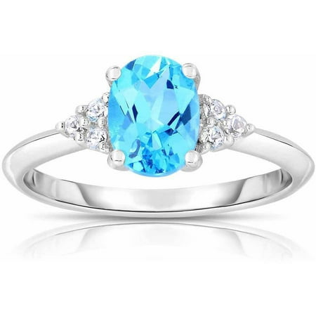 Genuine Blue and White Topaz 10kt White Gold Ring