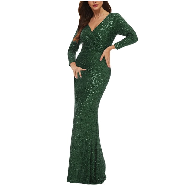 QIPOPIQ Robes Formelles pour Femmes Robes Formelles Manches Courtes Printemps et Couleur Unie Robe d'Été Manches Mi-Longues Col en V Coupe Ajustée Style Enveloppant les Fesses Robe Jupe Longue Offres 2023