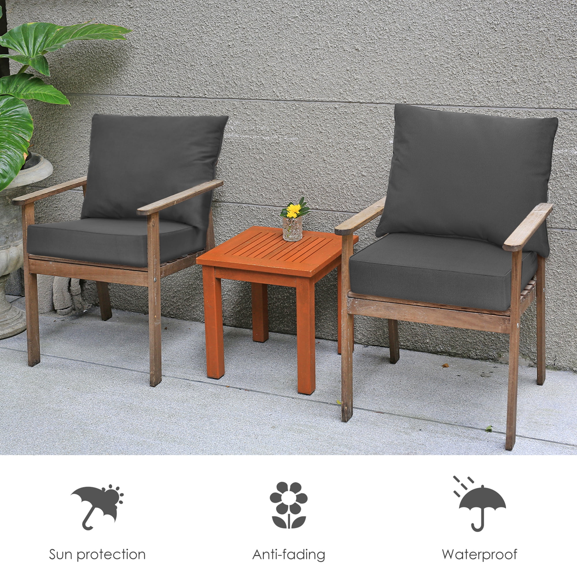 Gymax 2PCS Deep Seat Chair Cushion Pads Set Indoor Outdoor W/ Rope Belts Grey