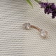thumbnail image 2 of Anillos de cristal en forma de lágrima de 14 g, joyería corporal de acero inoxidable con barra. Oro rosa, 2 of 9