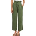 thumbnail image 1 of Pantalones de lino para mujer, pantalones de pierna ancha con cordón, talle alto, informales, holgados, para verano OD Green M, 1 of 3