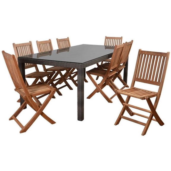 Amazonia Teak SC SINGAREC-8YOGYA Atlantic Morgan Rectangular Patio Dining Set, Grey - 9 Piece
