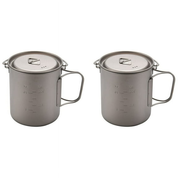 2X Outdoor Titanium Pot Cup Mug Pots Tableware Camping Cup Picnic Water Cup Mug of Coffee Tea with Lid Pot 750Ml