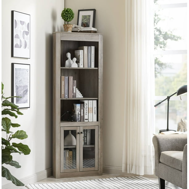 Gramercy Way Stone Grey Bar Bookshelf with Glass Doors