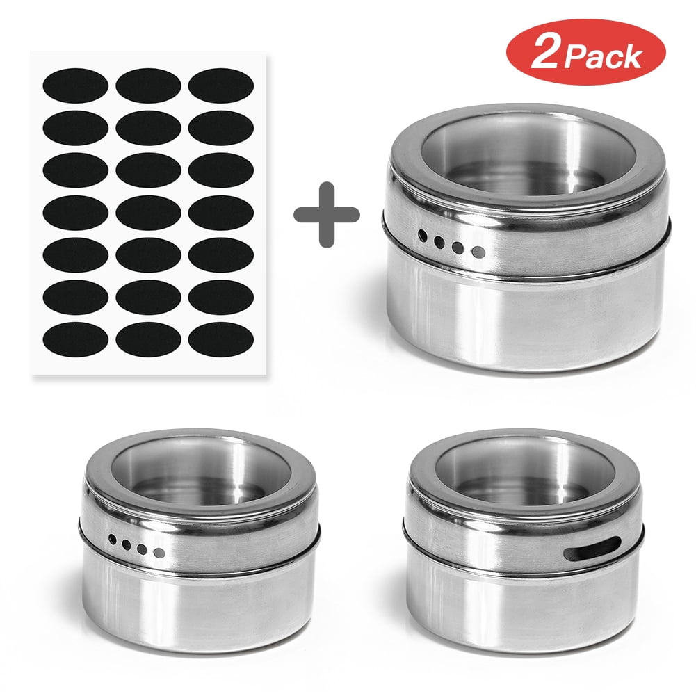 Kepooman 2 Pack Stainless Steel Storage Spice Containers with Sift & Pour Clear Top Lid for Camping Grill, Silver