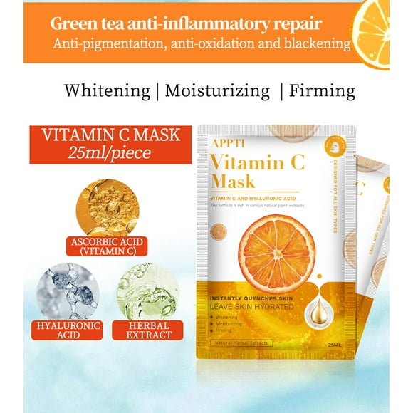 5 Pack Sakura Mask Hydrating Essence Full Facial Mask Skincare Sheet Moisturizing for All Skin Types (Vitamin C)