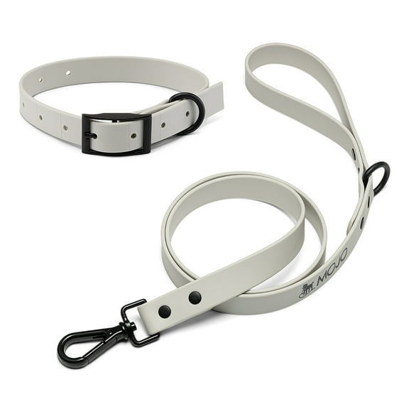 Mojo Pet Supply Hydro Combo Dog Collar & Leash in Dove Grey | Waterproof and Odor Free | Heavy Duty Dog Collar & Leash | Adjustable Size Collar | Easy to Clean