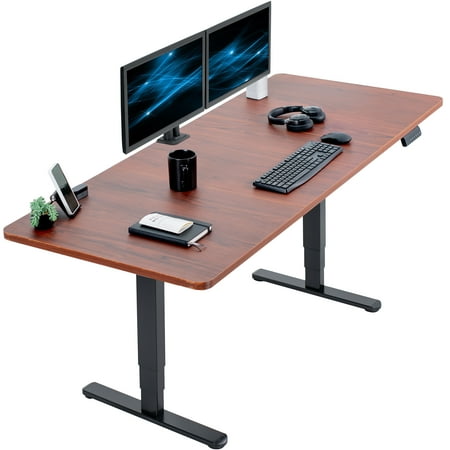 VIVO Electric 71” x 30” Stand Up Desk, Dark Walnut Table Top, Black Frame