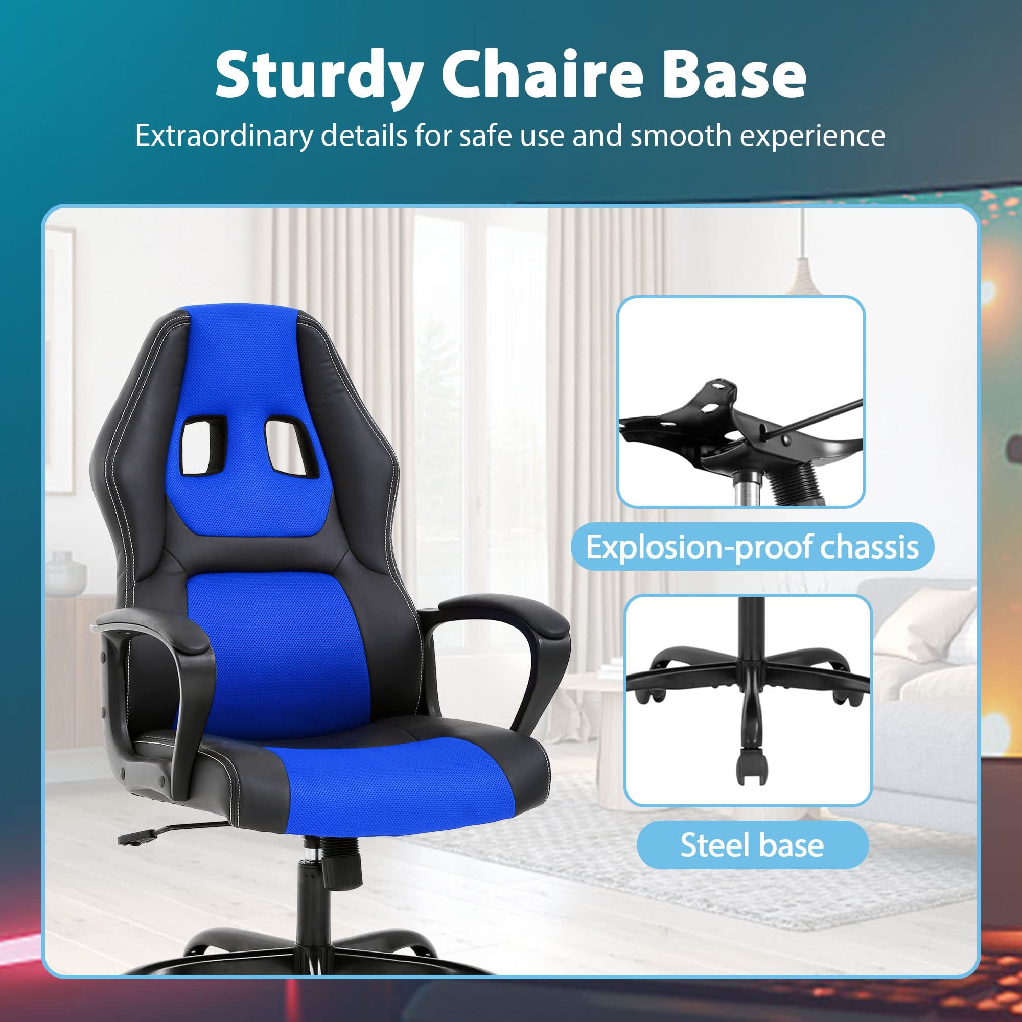 PC Gaming Chair Ergonomic Office Chair 250LBS Adujstable Desk Chair with Lumbar Support Arms Headrest Executive Computer Chair for Adults, Blue