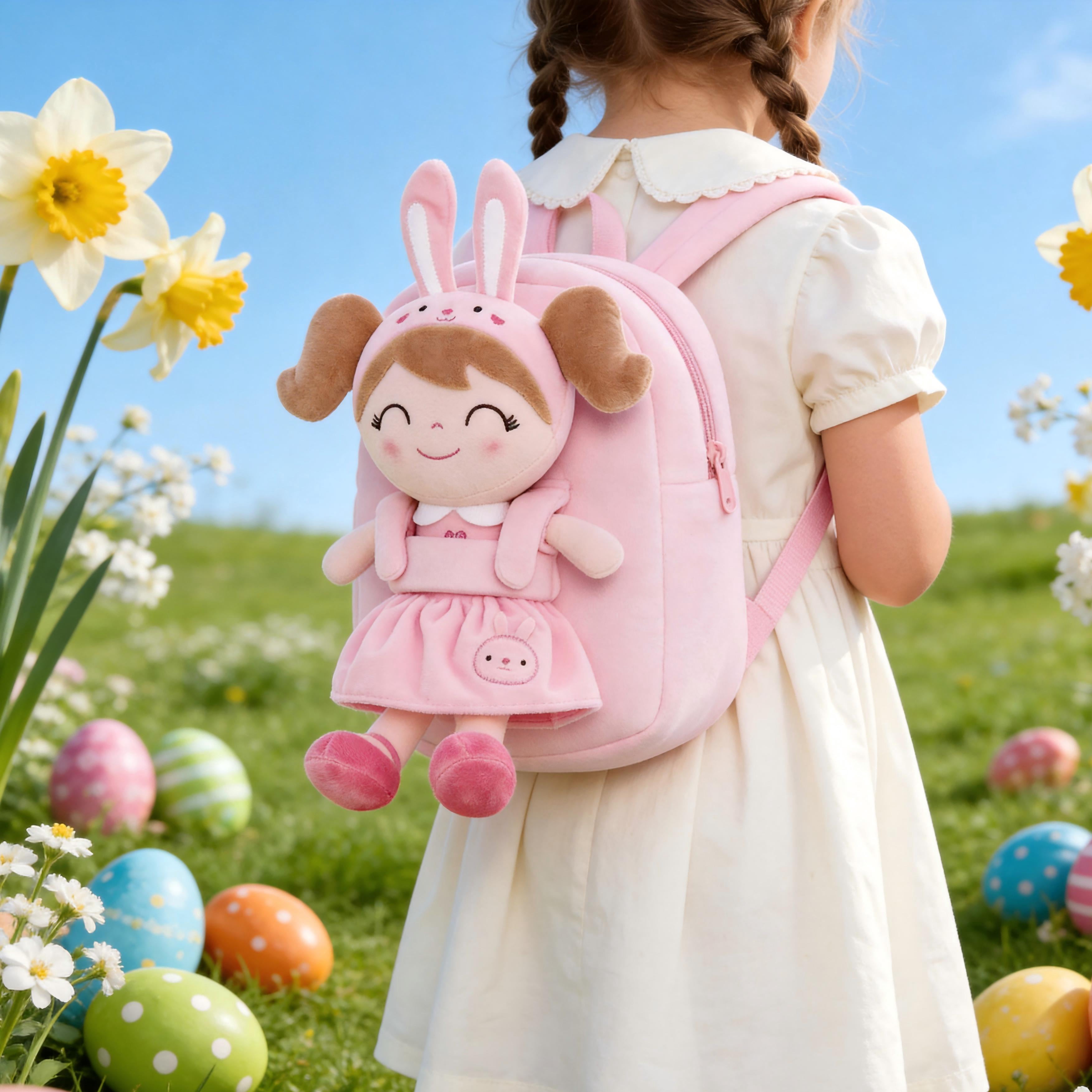 Gloveleya Toddler Doll Bunny Plush Kids Doll Toddler Dolls Girl Stuffed Rabbit Toys Pink Pocket 9"