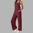 thumbnail image 6 of UAMVSH Jumpsuits for Women Casual Ribbed Knitted Trendy Sleeveless Rompers with Pockets Adjustable Strap Wide Leg Long Overalls Clothes, 6 of 7