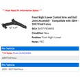 thumbnail image 2 of Front Right Lower Control Arm and Ball Joint Assembly - Compatible with 2004 - 2007 Ford Focus 2005 2006, 2 of 2