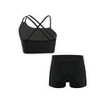 thumbnail image 2 of Raenseen Kids Girls Yoga Workout Outfit Asymmetrical Spaghetti Shoulder Straps Strappy Back Crop Top Black 6, 2 of 9