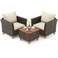 thumbnail image 2 of Costway 3PCS Patio Wicker Rattan Sofa Set Furniture Outdoor Acacia Wood Conversation Brown, 2 of 8