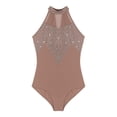 thumbnail image 5 of Kaerm Women Lyrical Dance Ballet Leotard Rhinestones Gymnastics Bodysuit Figure Skating Dancewear Dusty Pink XL, 5 of 6