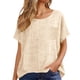 thumbnail image 4 of Craaazy Women Casual Loose Fit Blouse, Solid Color Short Sleeve Cotton Linen Top, Comfy Round Neck Tunic with Pocket for Daily Wear Gifts, 4 of 6