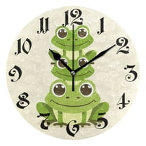 Silent Wall Clock Cute Frogs 10" Non-Ticking Battery Clock Rustic Retro Home Decorative for Living Room Kitchen Bathroom