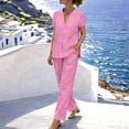 thumbnail image 7 of YanHoo Cotton Linen Sets for Women 2 Piece Summer Outfits Short Sleeve V Neck Top Wide Leg Pants Matching Casual Set, 7 of 7
