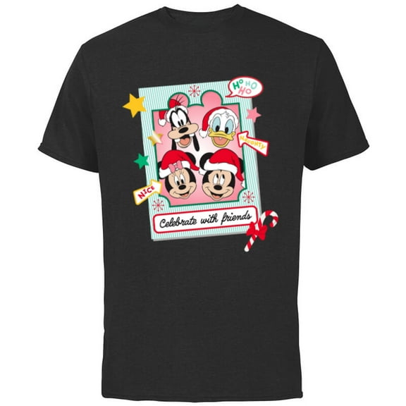 Disney Mickey Mouse & Pals Christmas Celebrate with Friends - Short Sleeve Cotton T-Shirt for Adults - Customized-Black