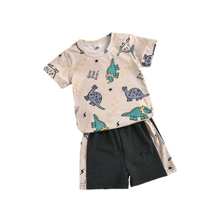

Binpure 2Pcs Boys Summer Tracksuits Cartoon Dinosaur T-Shirt with Shorts