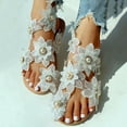 thumbnail image 3 of huanledash Women Fashion Lace Flowers Faux Pearls Inlaid Shoes Summer Clip Toe Flat Sandal, 3 of 6