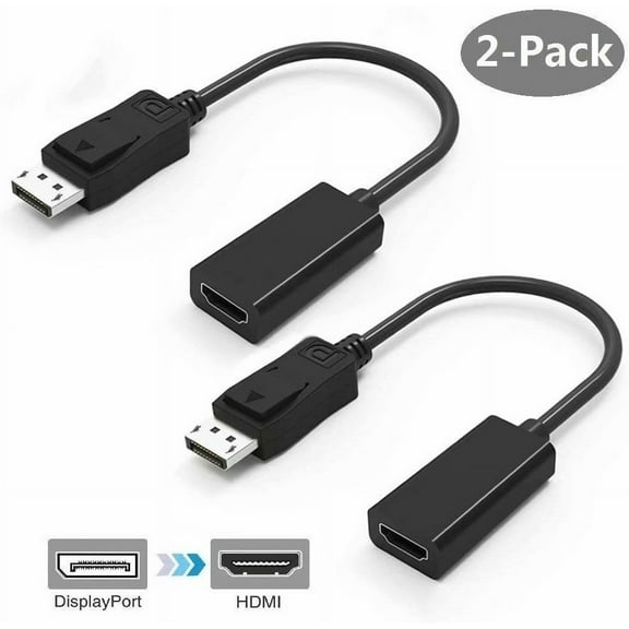 Display to HDMI Adapter Converter 2-Pack,Displayport DP to HDMI Adapter Cable Male to Female Port Connector 1080P Compatible with Computer, Desktop, Laptop, PC, Monitor, Projector, HDTV - Black