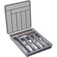 thumbnail image 1 of shiyou-Silverware Organizer with Lid, Covered Utensil Tray for Kitchen Drawer and Countertop, Plastic Cutlery and Flatware Storage Box for Spoons Forks Knives Holder Case, 7 Compartments, Gray, 1 of 4