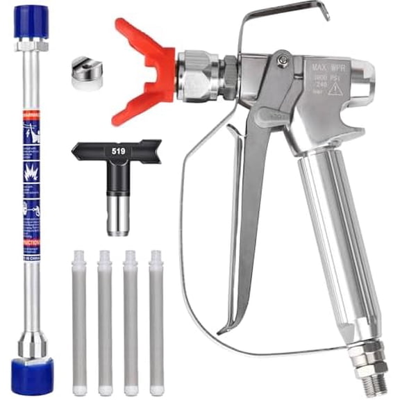 Airless Spray Gun 10 Inch Airless Extension Pole Spray Nozzle Tip 519 and 4 Pack Airless Spray Gun Filter for Graco Titan Paint Sprayers.(122909)