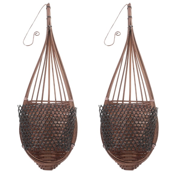 2 Count Cup Bamboo Hanging Basket Flower Pot Premium Material
