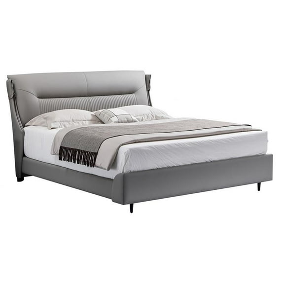 American Eagle Furniture Leather & Metal Eastern King/King Bed in Gray