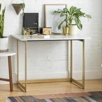 Walker Edison Modern Writing Computer Desk, White Faux Marble/Gold