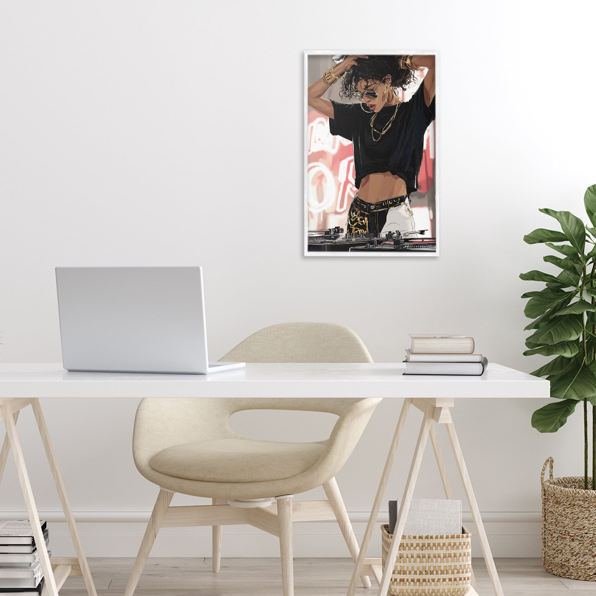 Stupell Industries Trendy Female DJ Musician White Framed Giclee Art, design by Franklyn Gregory
