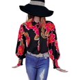 thumbnail image 3 of Blusa con botones y solapa de manga larga con pétalos ligeros y estampado floral de primavera para mujer, 3 of 5