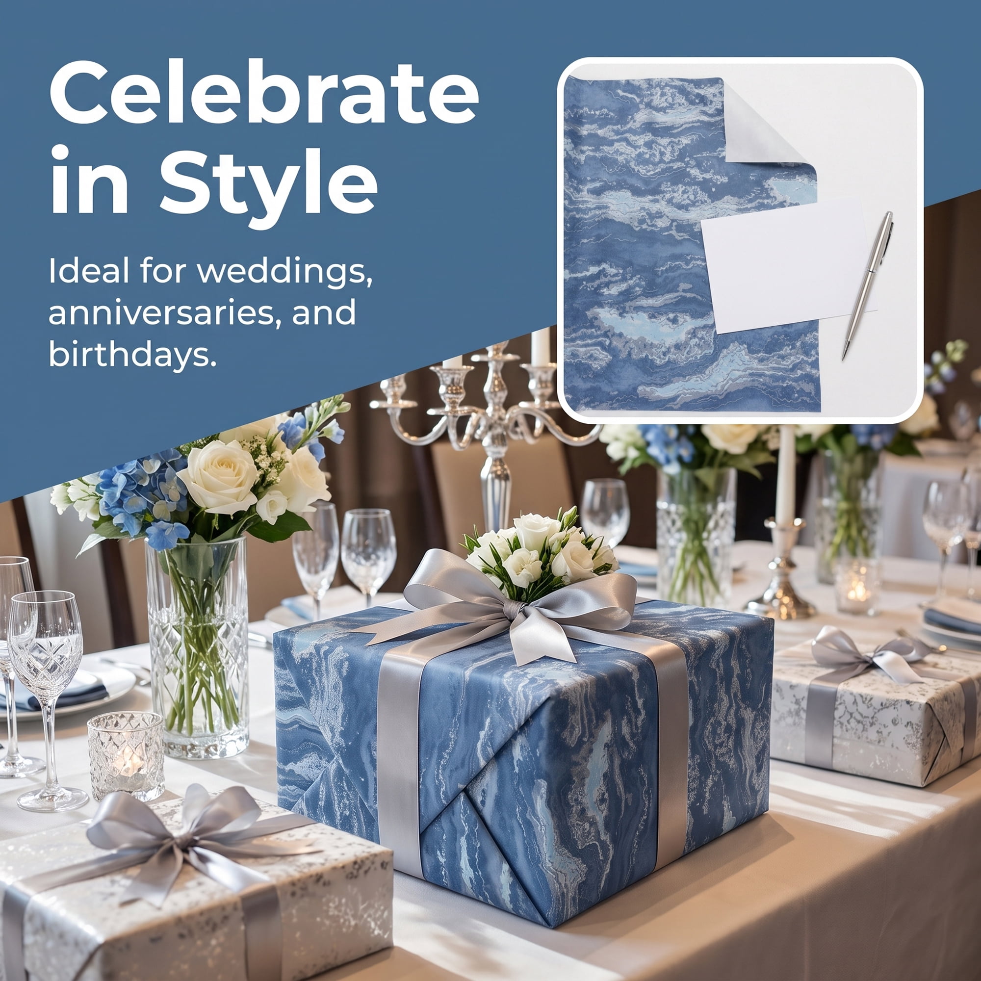 Unique Bargains Flowing Cloud Pattern Gift Wrapping Paper for Occasions Blue 27.6"x 19.7"