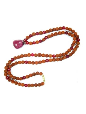 Mogul Pink Jade Rudraksha Prayer Beads Yoga Japa Mala 108+1