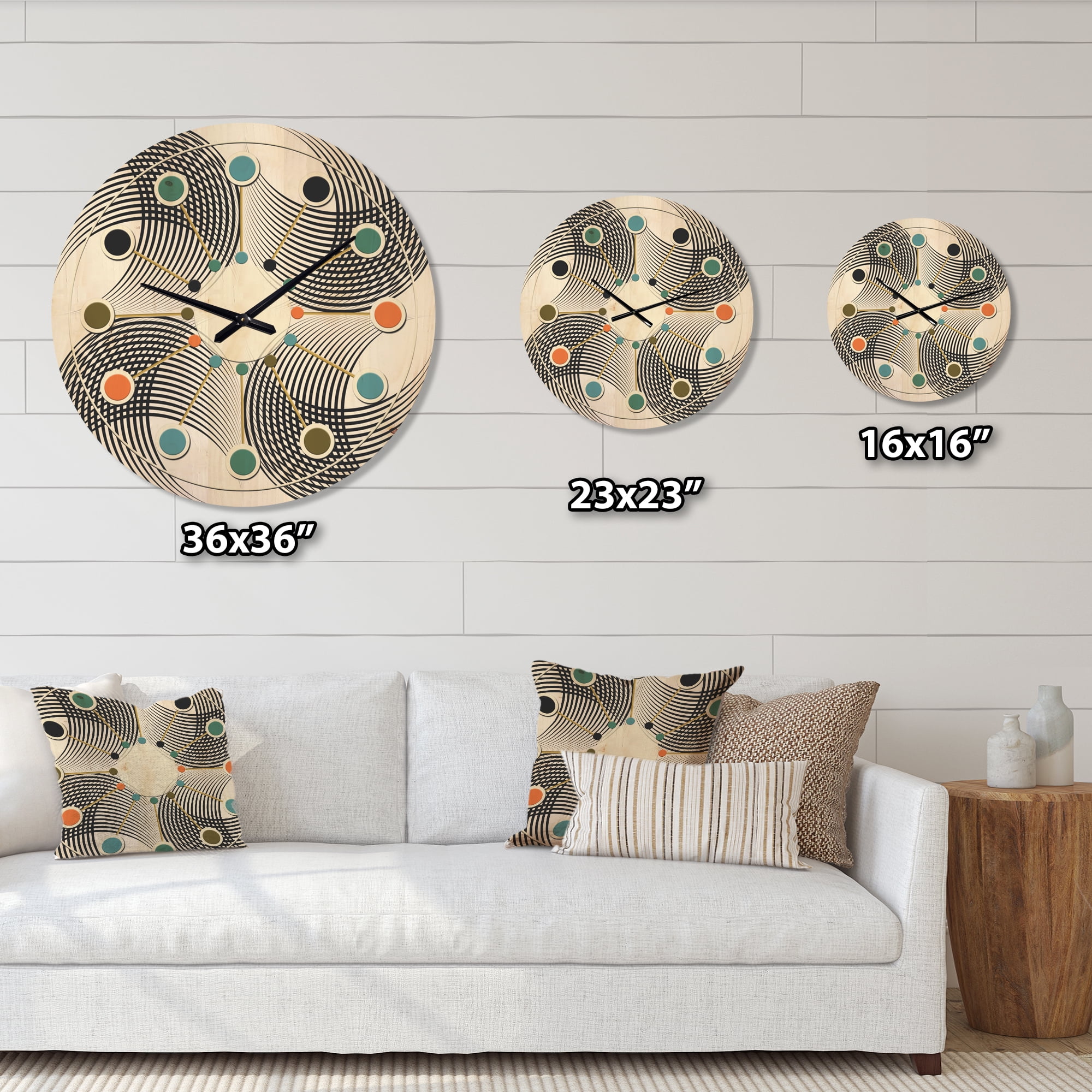Designart 'Black and White Geometric Pattern IX' Mid-Century Modern Wood Wall Clock