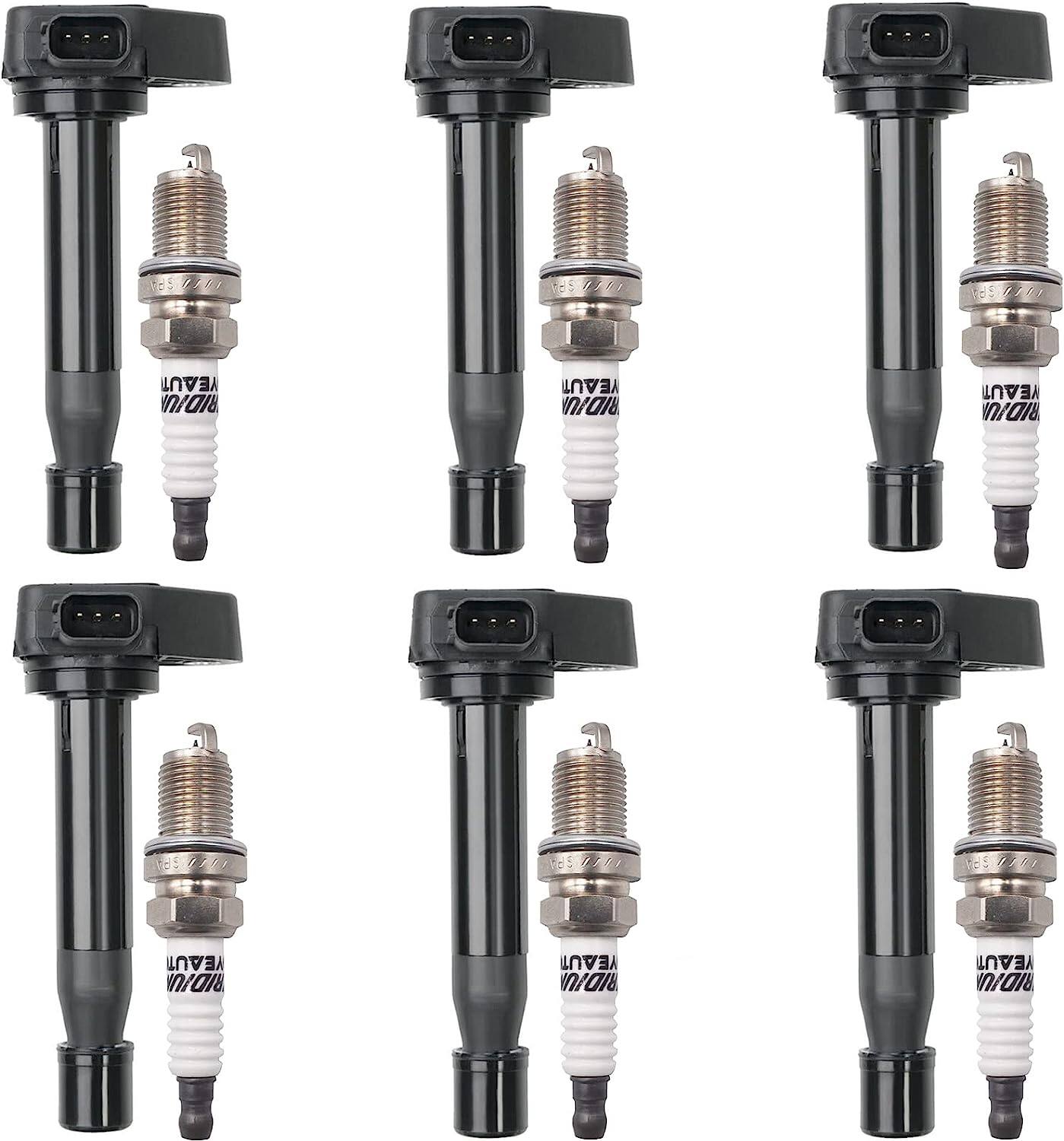 POLARPRA Ignition Coil & Iridium Spark Plug Set, 6pcs for Honda Accord, Odyssey, Acura UF242