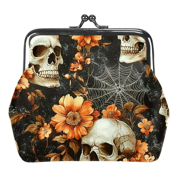 ERJLKXP Halloween Sugar Skull Small Coin Purse & Pouchese for Women and Girls,Leather Coin Wallet Travel Essentials for Change, Keys, Lipstick