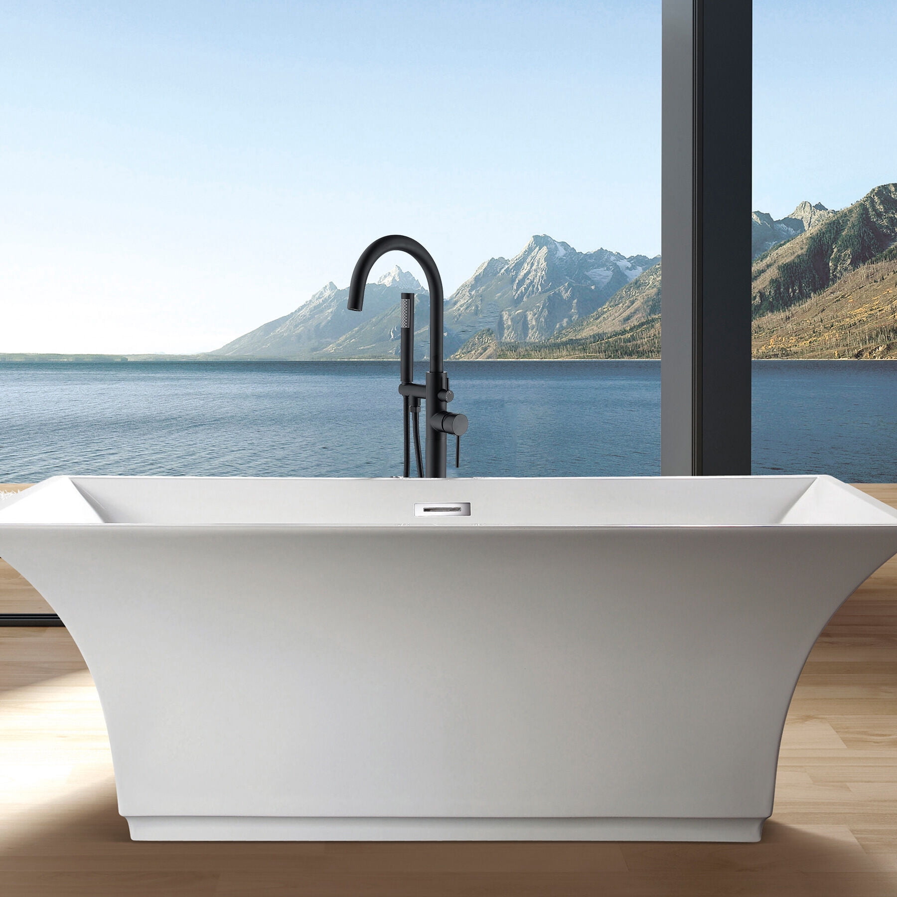 Freestanding Bathtub Faucet, Freestanding Bathtub Faucet with Hand Shower, Matte Black Freestanding Tub Filler,Metal Standalone Tub Faucet, Bath & Faucets Freestanding Tub Faucets