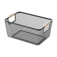 thumbnail image 1 of Cesta de alambre de metal con asas de madera, organizador de cocina, cesta versátil para frutas y verduras, ideal para organizar alimentos y frutas en 25 cm x 17 cm x 11 cm, 1 of 8