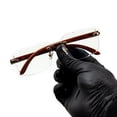thumbnail image 2 of Mens Rimless Gold Frame Woodgrain Hip Hop Clear Lens Gem Cut Glasses, 2 of 5