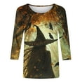 thumbnail image 5 of Neewe Womens Tops 3/4 Sleeve Shirts Round Neck Loose Casual Blouses Halloween Print Tshirts, 5 of 5