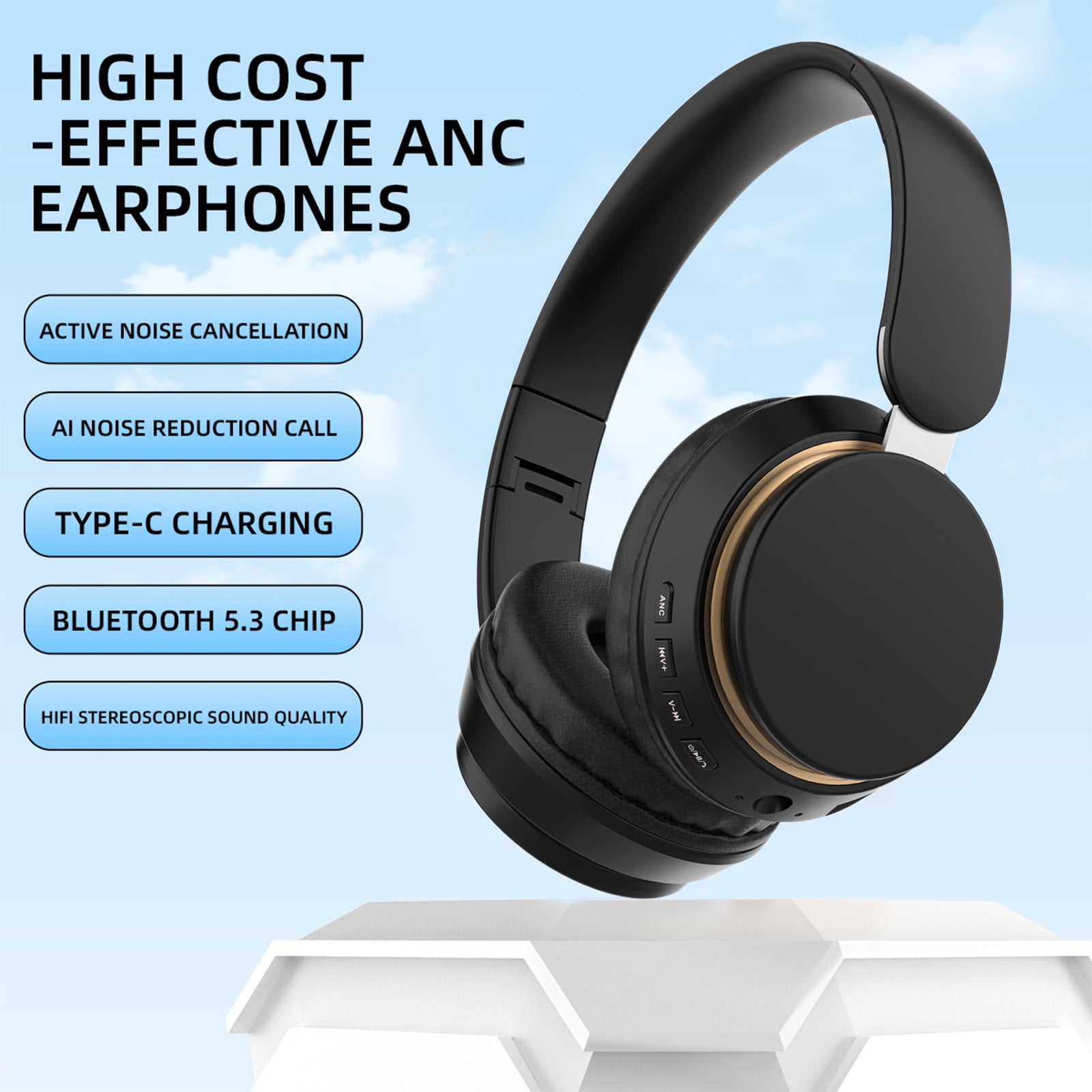 Matoen Bluetooth Headset, 2024 Wireless Bluetooth V5.3 Headphones with Microphone, Active Noise Canceling Wireless Headset with Mic for Work/Mobile Phone/Laptop Computer