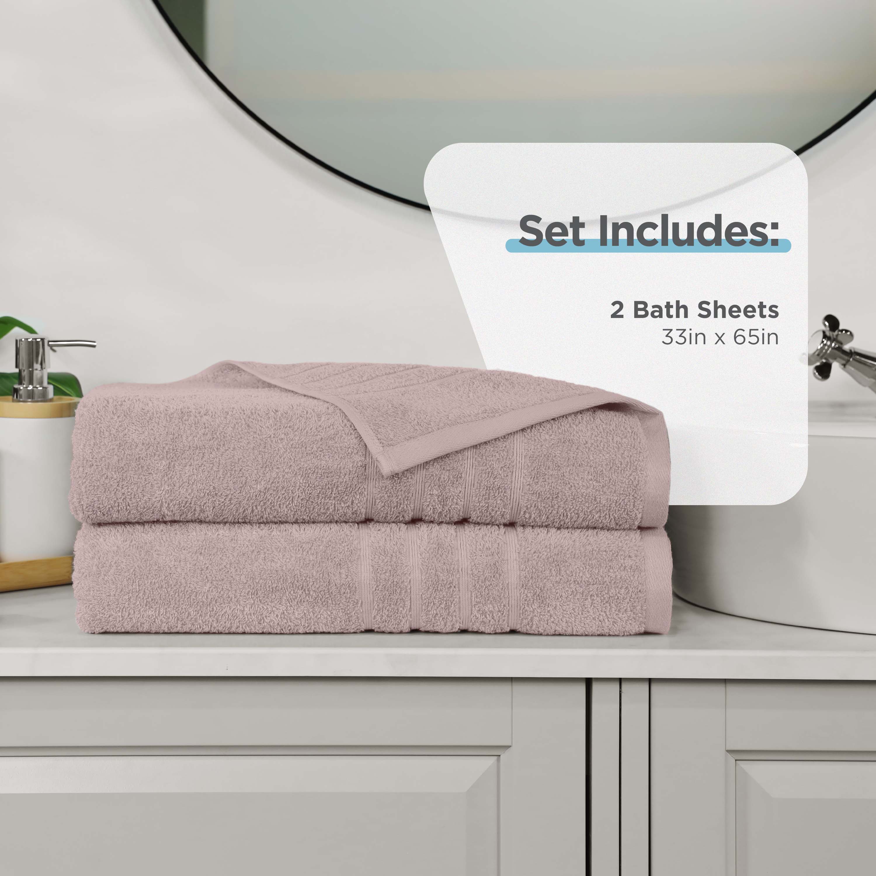 Martex 2-Pack Bath Sheet Set | 100% Cotton Extra Large 33" x 65" Towels | Crystal Pink