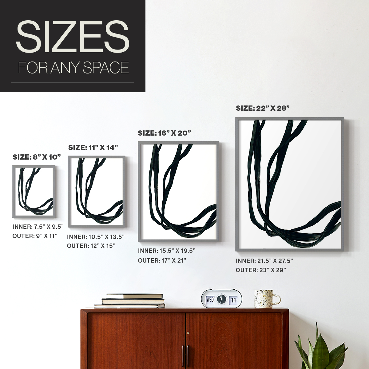 Onyx Ribbon II in Gray Solid Wood 11 x 14 Framed Print