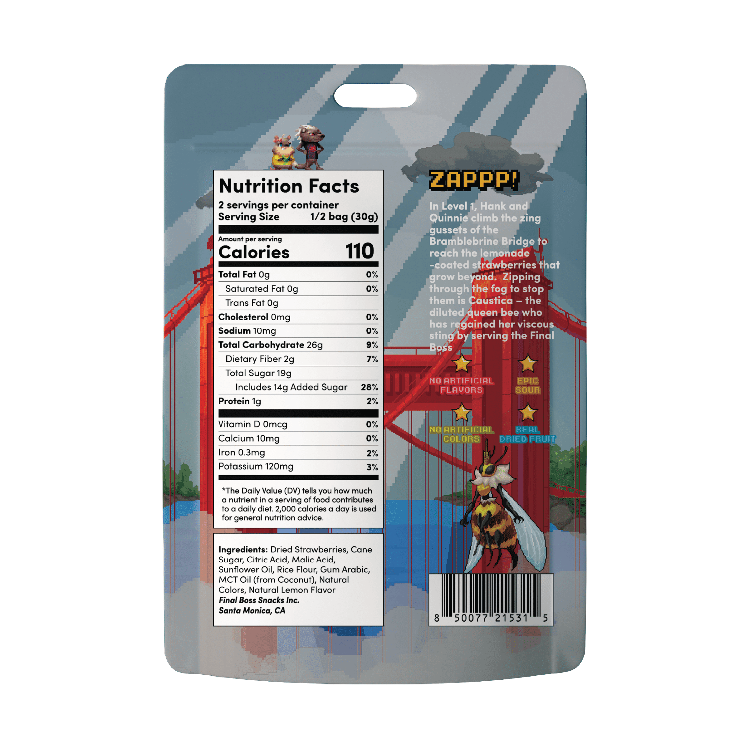 Final Boss Sour Level 1 Strawberry Lemonade Dried Fruit Snack, Real Dried Strawberries with Light Sour Lemon Flavor (2.12oz)